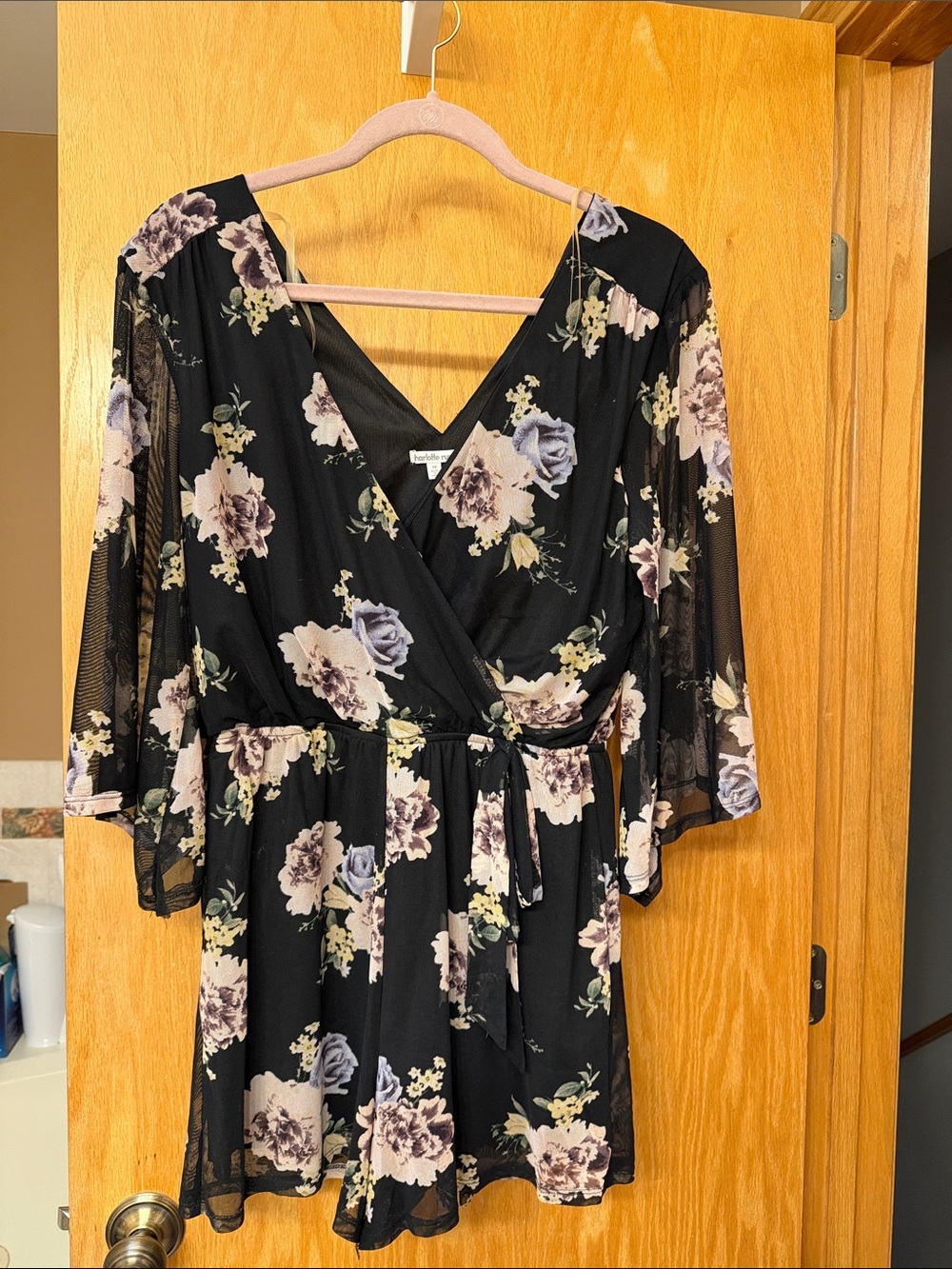 Charlotte Russe Black Floral Wrap Romper